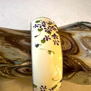 Betsey Johnson Hinged Cuff Off-White Purple Enamel Floral Bracelet